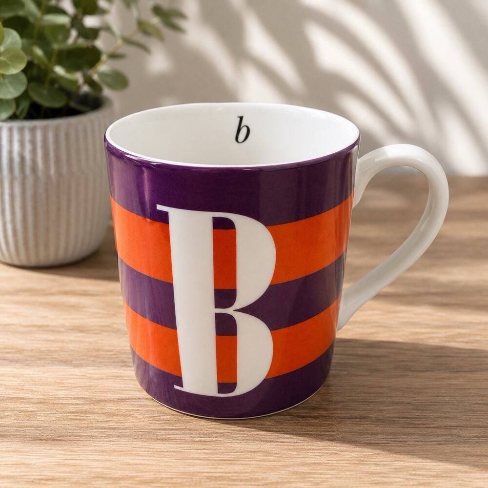 Kate Spade NY Wickford Red Letter Day Lenox Monogram B Coffee Mug Cup Purple Red